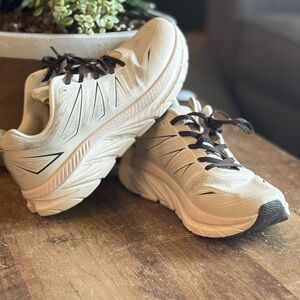 Cream Athletic Sneakers with Brown Laces